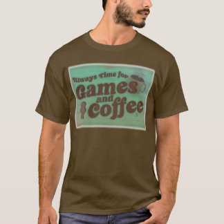 Time for Coffee and Games Fun Vintage Art Design T-Shirt
