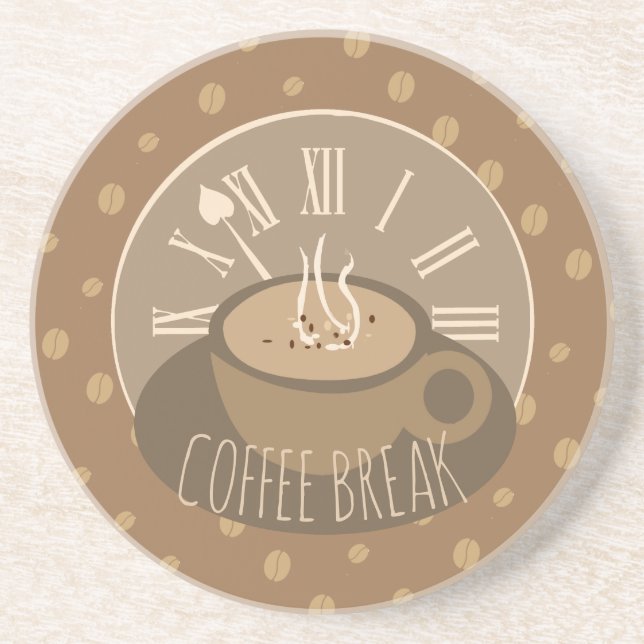 Time for Coffee Break Clock and Beans Coaster (Front)