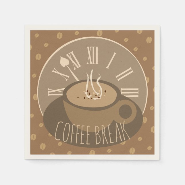 Time for Coffee Break Clock and Beans Napkin (Front)