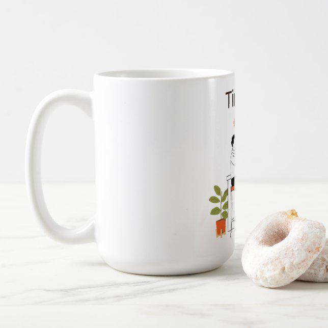 Time for Coffee Cute Couple Illustratio Mug, 15 oz Coffee Mug (With Donut)