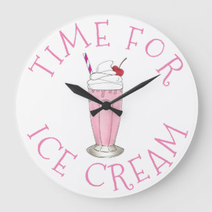 Time For Ice Cream Pink Strawberry Shake Milkshake Large Clock