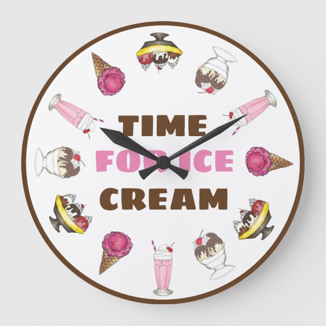 Time for Ice Cream Sundae Milkshake Banana Split Large Clock (Front)