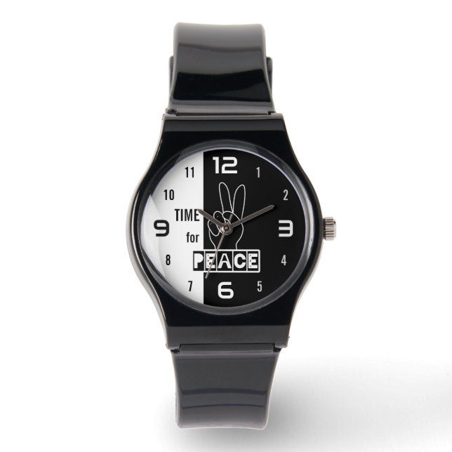 Time for Peace – Black & White Hand Design Watch (Front)