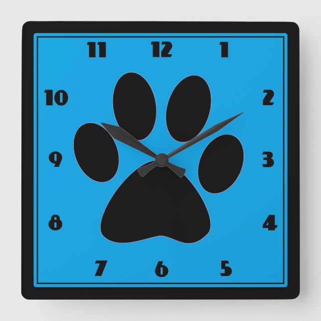 Time for Pets Medium Blue Pawprint Clock (Front)