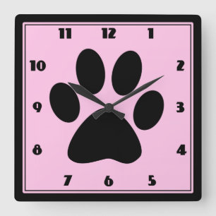 Time for Pets Pink Pawprint Clock