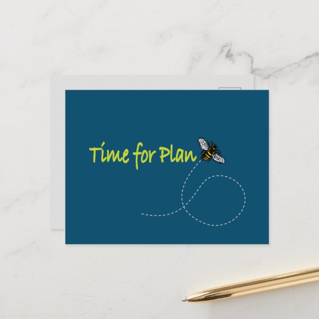 Time for Plan Bee Teal BG Horizontal Postcard (Front/Back In Situ)