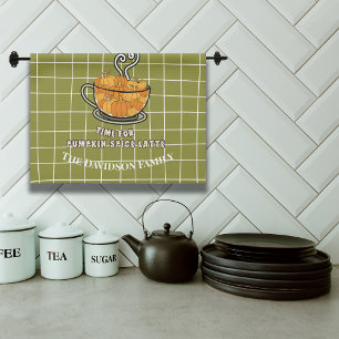 Time for Pumpkin Spice Latte Fall Custom Name Tea Towel