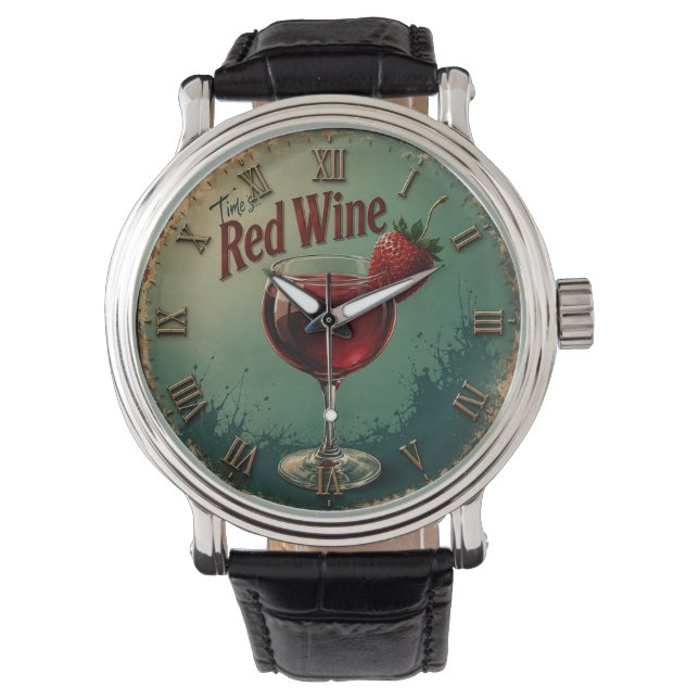 Time for Red Wine  Rustic Vineyard Watch (Front)