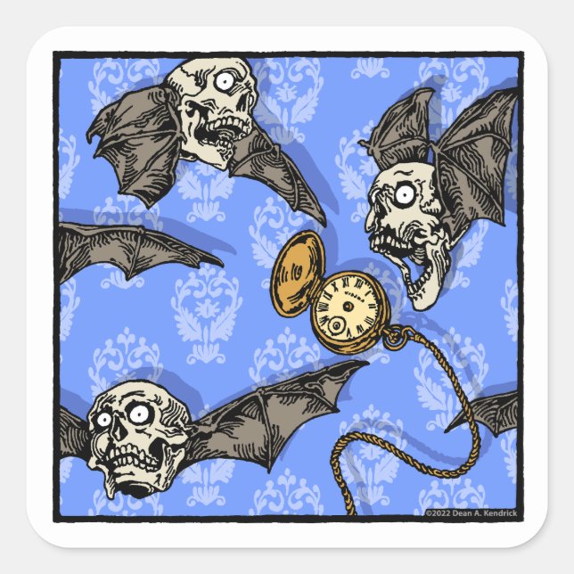 Time For Skull Bats - Pop Goth Nightmare Surreal Square Sticker (Front)