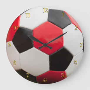 Time for Soccer, Red Black & White Large Clock