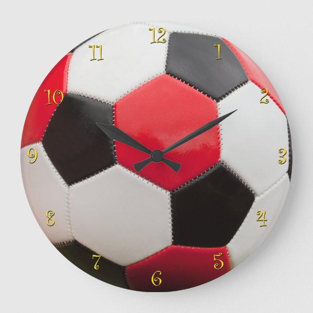 Time for Soccer, Red Black & White Large Clock (Front)