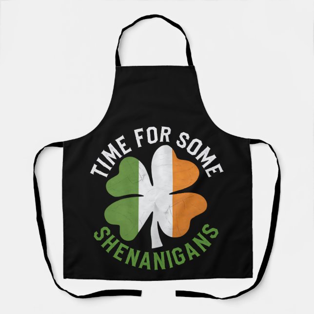 Time For Some Shenanigans Clover St Patrick's Day Apron (Front)