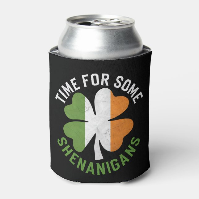 Time For Some Shenanigans Clover St Patrick's Day Can Cooler (Can Front)