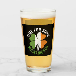 Time For Some Shenanigans Clover St Patrick's Day Glass