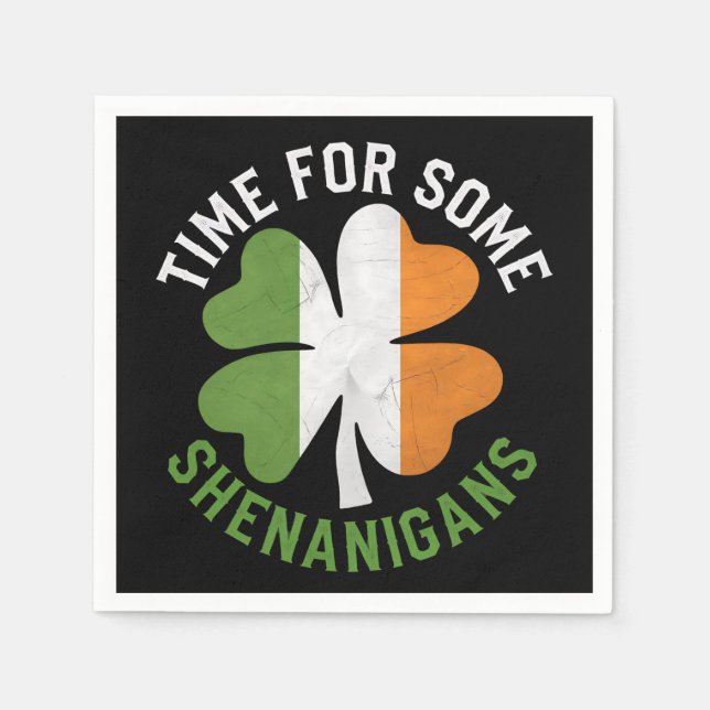 Time For Some Shenanigans Clover St Patrick's Day Napkin (Front)
