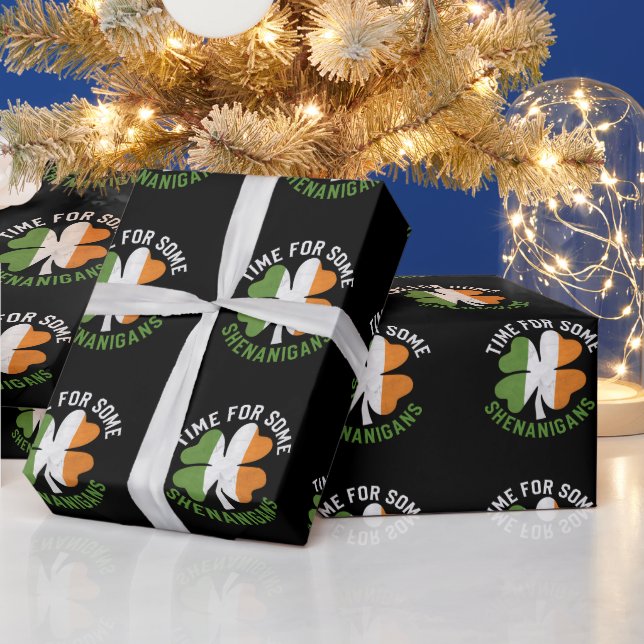 Time For Some Shenanigans Clover St Patrick's Day Wrapping Paper (Holidays)