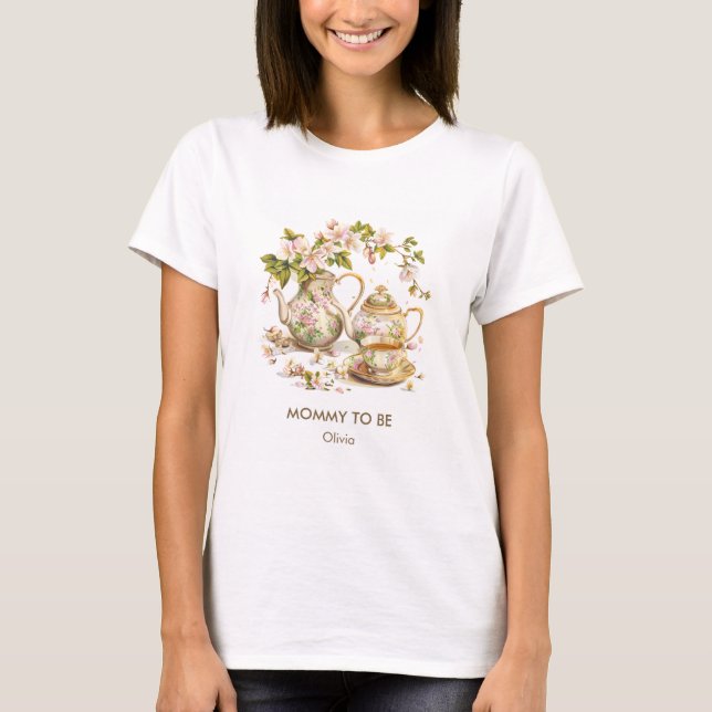  Time for Tea / A Baby is Brewing Baby Shower Mama T-Shirt (Front)