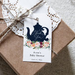 Time for Tea Baby Shower Thank you Gift Tags<br><div class="desc">Attach these elegant tea party themed tags to your baby shower favours to say thank you to guests in style. Featuring a navy blue teapot and Burgundy and pink florals with watercolor greenery. Customise with your information. Click "click to customise further" to change the font style,  size or colour.</div>