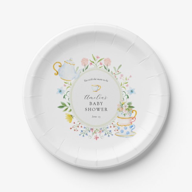 Time for Tea Baby Shower Whimsical Wildflower Paper Plate (Front)