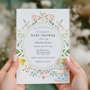Time for Tea Baby Shower Wildflower Invitation