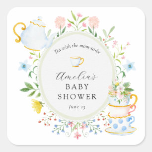 Time for Tea Baby Shower Wildflower Square Sticker