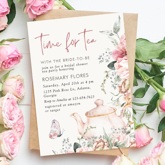 Time For Tea Boho Floral Bridal Shower Invitation (Creator Uploaded)