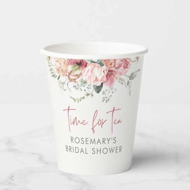 Time For Tea Boho Floral Bridal Shower  Paper Cups (Front)