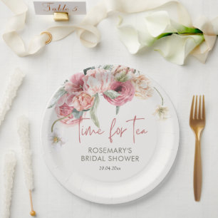 Time For Tea Boho Floral Bridal Shower Paper Plate