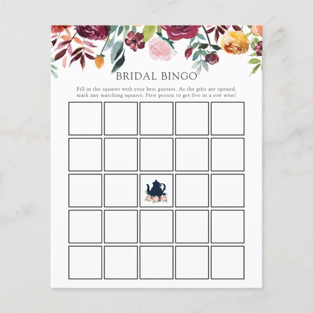 Time for Tea Bridal Bingo Game Card (Front)