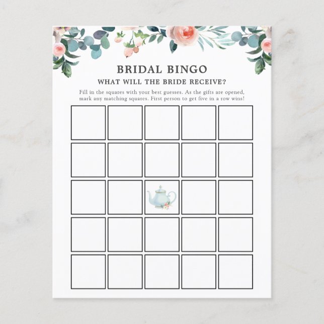 Time for Tea Bridal Bingo Game Card (Front)