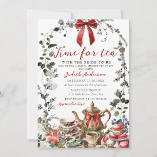 Time For Tea Bridal Shower Christmas Tea Party Invitation