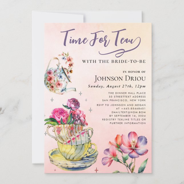 Time For Tea Bridal Shower Party Invitation (Front)