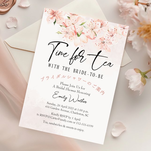 Time for Tea Bridal Shower Sakura Pink Floral Invitation (Creator Uploaded)