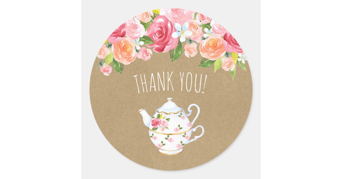 Time for tea bridal shower thank you favour classic round sticker | Zazzle