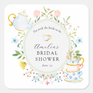 Time for Tea Bridal Shower Wildflower Square Sticker