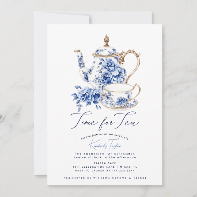 Time for Tea Chinoiserie Bridal Shower Party Invitation (Front)