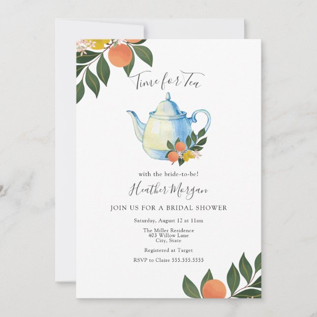 Time for Tea Citrus Bridal Shower Invitation (Front)