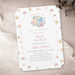 Time For Tea Elegant Blush Pink Floral Baby Shower Invitation