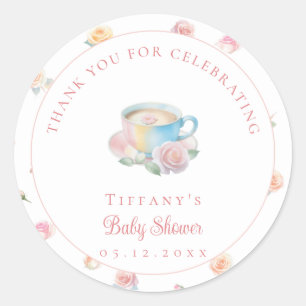 Time For Tea Elegant Floral Tea Party Baby Shower Classic Round Sticker