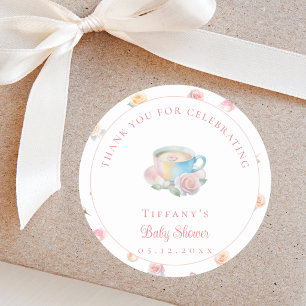 Time For Tea Elegant Floral Tea Party Baby Shower Classic Round Sticker