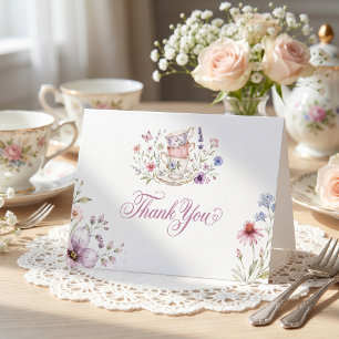Time for Tea Elegant Teacup Purple Watercolor Thank You Card