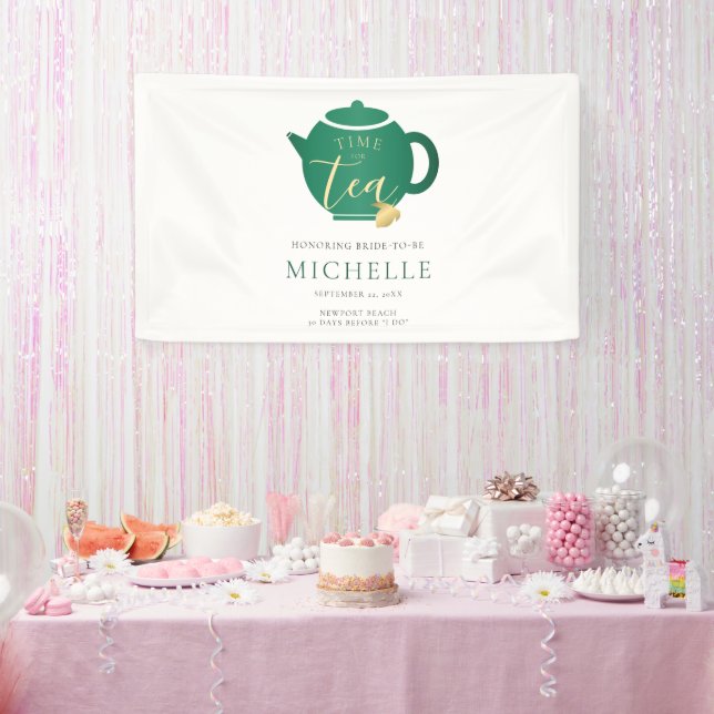 Time for Tea Emerald Gold Bridal Shower Welcome Banner (Party)