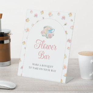 Time For Tea Floral Garden Baby Shower Flower Bar Pedestal Sign