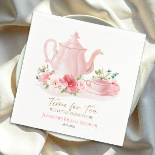 Time for Tea   Gilded Pink Bridal Shower Napkin