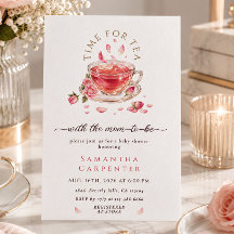 Time for tea glass teacup pink roses baby shower