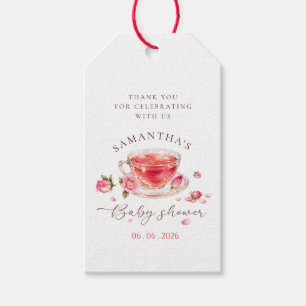 Time for tea glass teacup roses baby shower gift tags