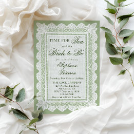 Time For Tea Green Lace Tea Party Bridal Shower Invitation