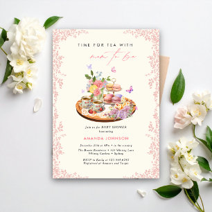 Time for tea macrons cups butterfly baby shower invitation
