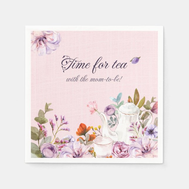 Time For Tea Party Floral Baby Shower Napkin (Front)