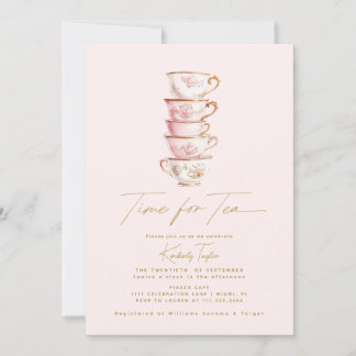 Time for Tea Pink Chinoiserie Bridal Shower Party Invitation